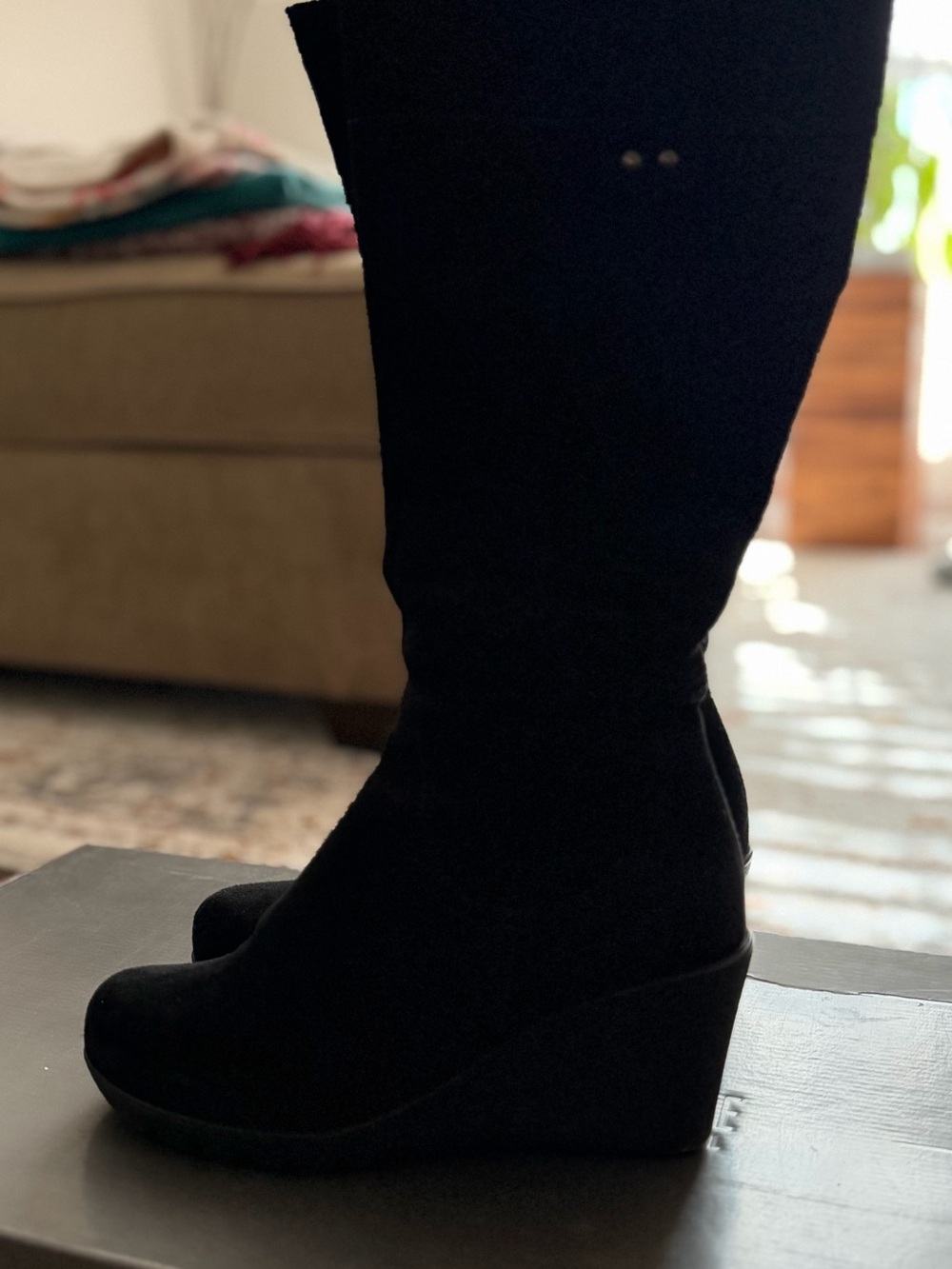 La CANADIENNE Berkley black suede knee-high wedge boots